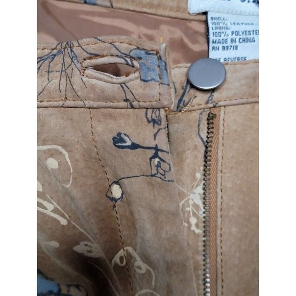 CALI Cali Pants Womens 8 Tan Blue Suede Leather Floral Straight Leg Lined - Picture 5 of 7